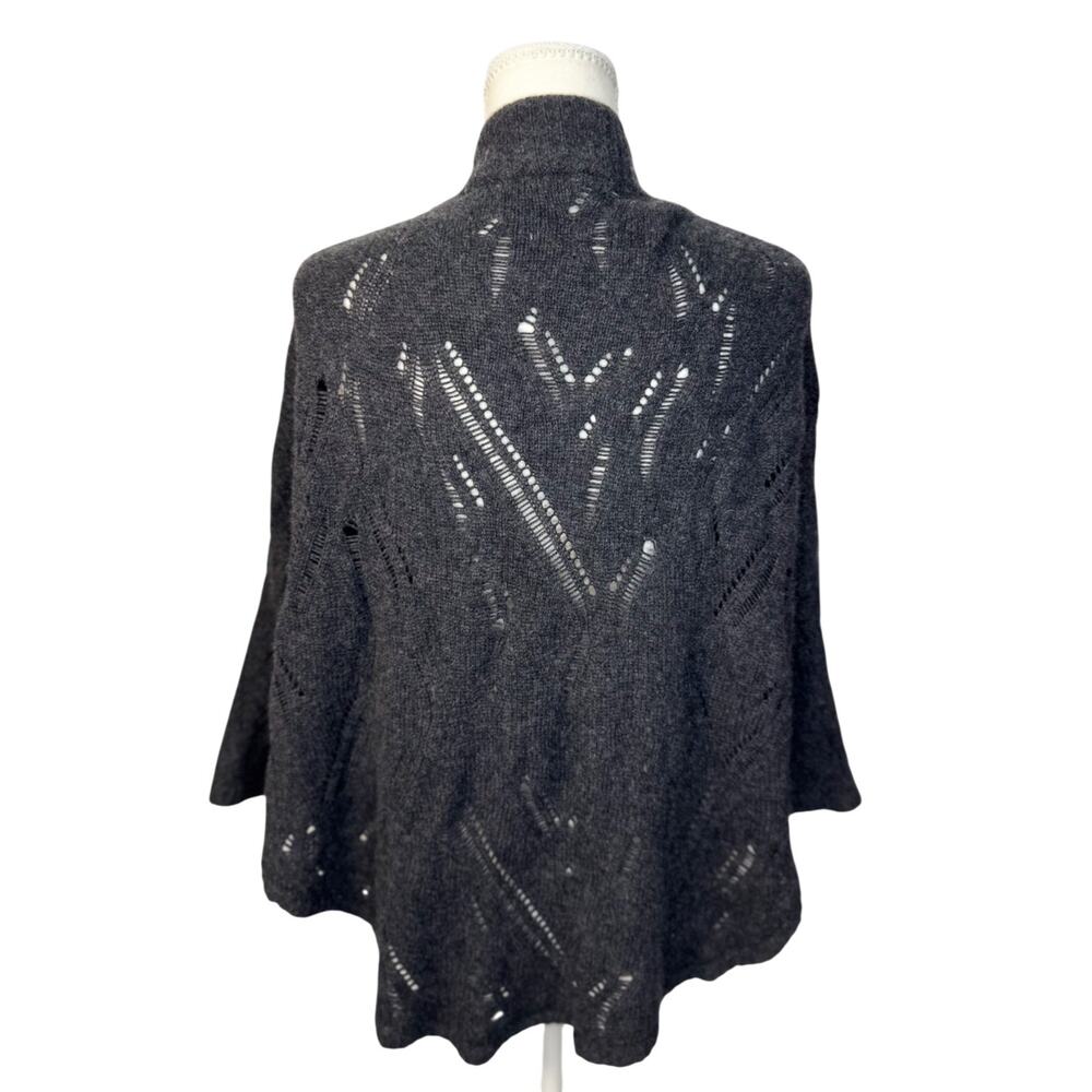 Cashmere Wool Open Knit Cape Cardigan Shawl Women's XS Gray Lagenlook Cozy - Picture 12 of 16